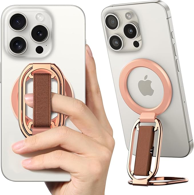 [2024 Newest] SUPERONE for MagSafe Phone Grip for MagSafe Kickstand Compatible with Mag Safe Finger Loop, 4-in-1 Phone Ring Holder Strap for Mag Safe iPhone 16/15/14/13/12 (Rose)