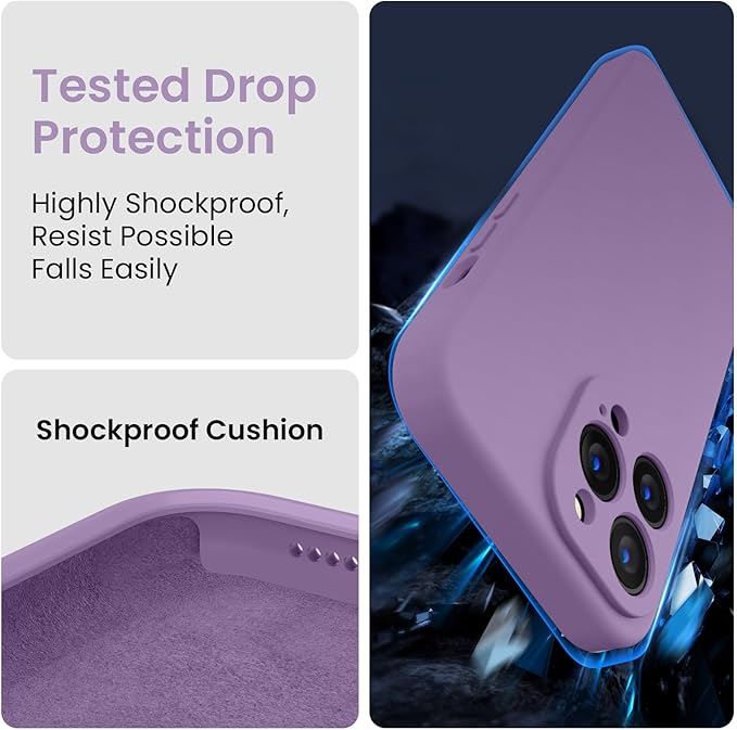 FireNova Designed for iPhone 13 Pro Case, Silicone Upgraded [Camera Protection] Phone Case with [2 Screen Protectors], Soft Anti-Scratch Microfiber Lining Inside, 6.1 inch, Light Purple