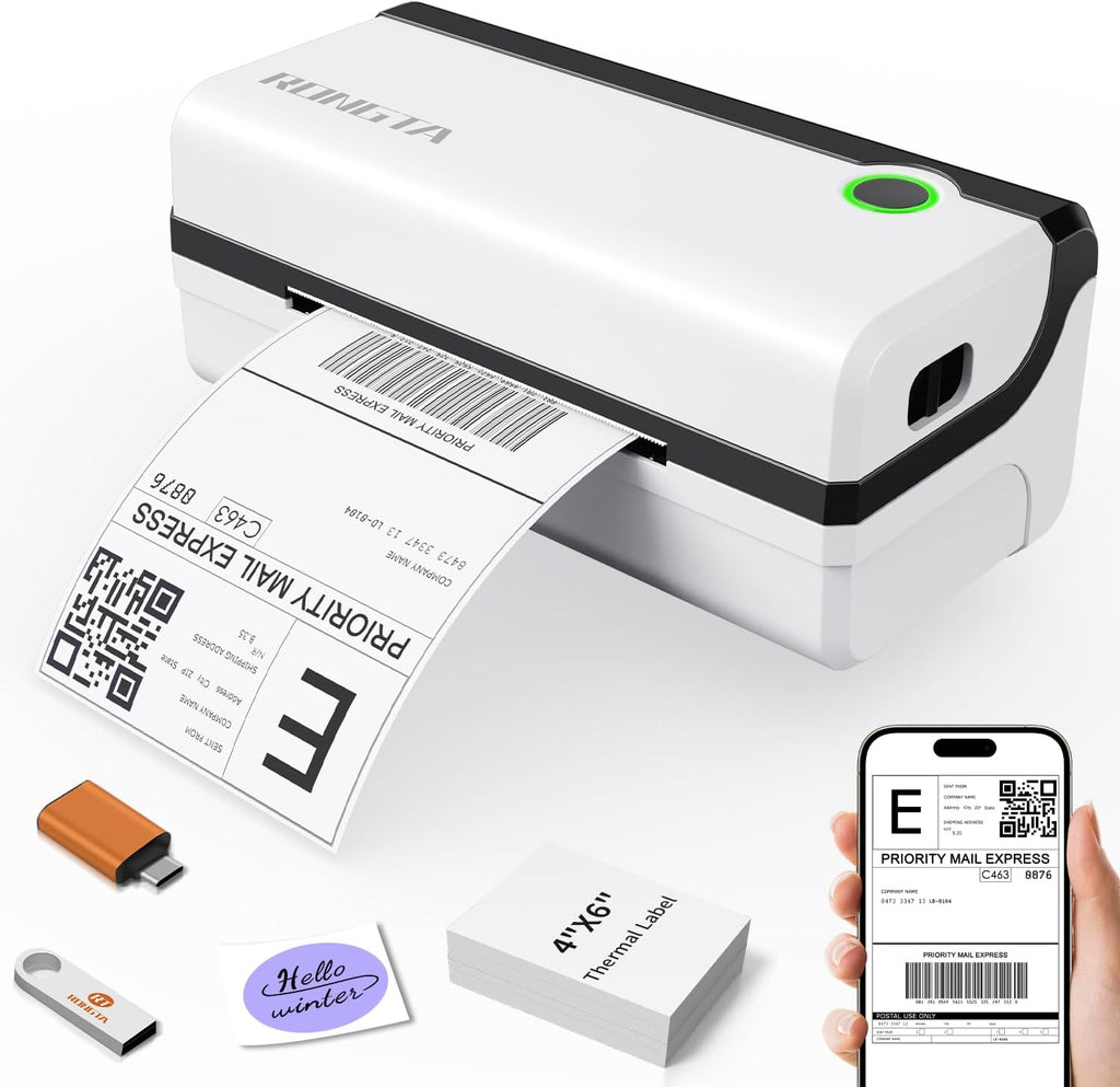 Rongta Bluetooth Thermal Shipping Label Printer, Wireless 4x6 Shipping Label Printer for Packages, Support Android&iPhone and Windows, Widely Used for Amazon, Ebay, Shopify, Etsy, USPS