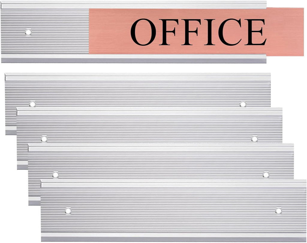 5 Pack Aluminum Wall or Door Name Plate Holder, Wall Mount Office Door Sign Holder with Double Sided Tape, for Business Department, Meeting Room, Room Number (Silver, 2" x 10")