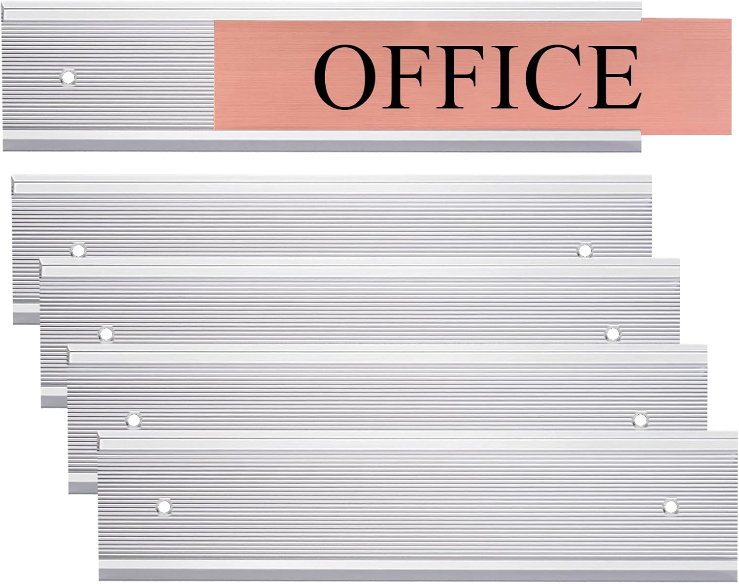 5 Pack Aluminum Wall or Door Name Plate Holder, Wall Mount Office Door Sign Holder with Double Sided Tape, for Business Department, Meeting Room, Room Number (Silver, 2" x 10")