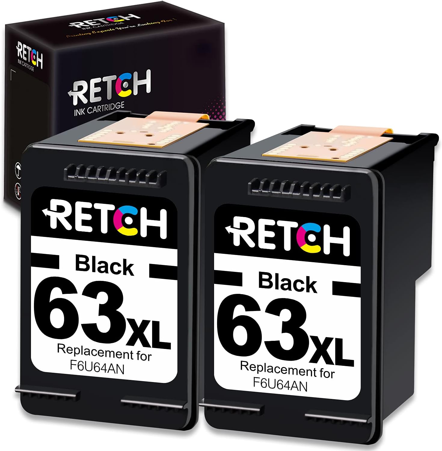 RETCH Remanufactured Ink Cartridges Replacement for HP 63XL F6U63AN for Envy 4520 4516 Officejet 5255 5258 5220 3830 4650 3831 3833 4655 DeskJet 1112 3630 3632 3633 3634 2130 2132 Inkjet Printer Tray