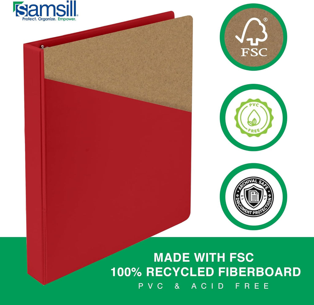 Samsill 1.5 Inch 3 Ring Binders, Made in USA, Economy Round Ring, Clear View Cover, 325 Sheet Capacity - for School, Home, Office - Red, 4 Pack