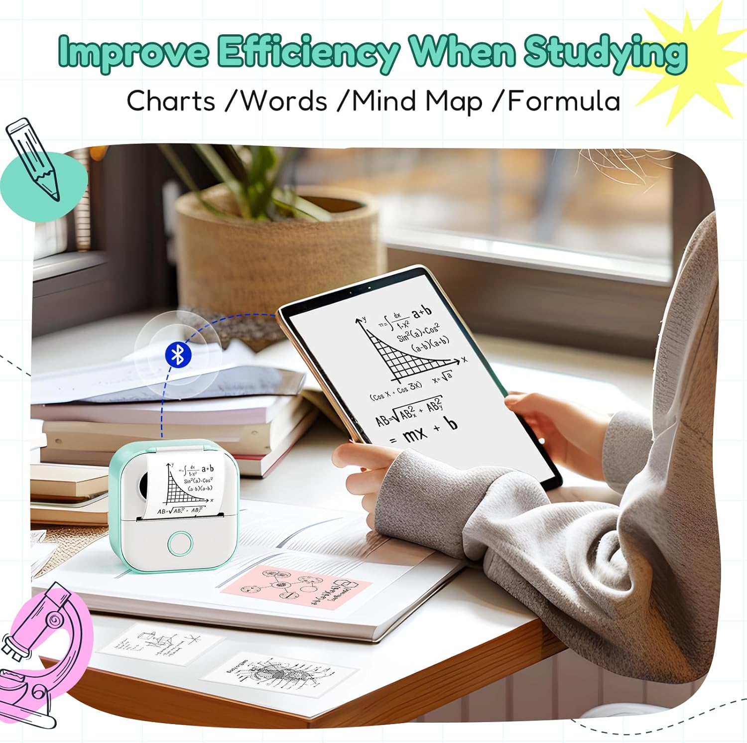 Sticker Printer Y02C, Portable Mini Sticker Maker Y02C, Mini Printer Sticker Machine with 1 Roll Paper, Bluetooth Thermal Portable Inkless Receipt Machine for Learning, Note, Photos, Journal