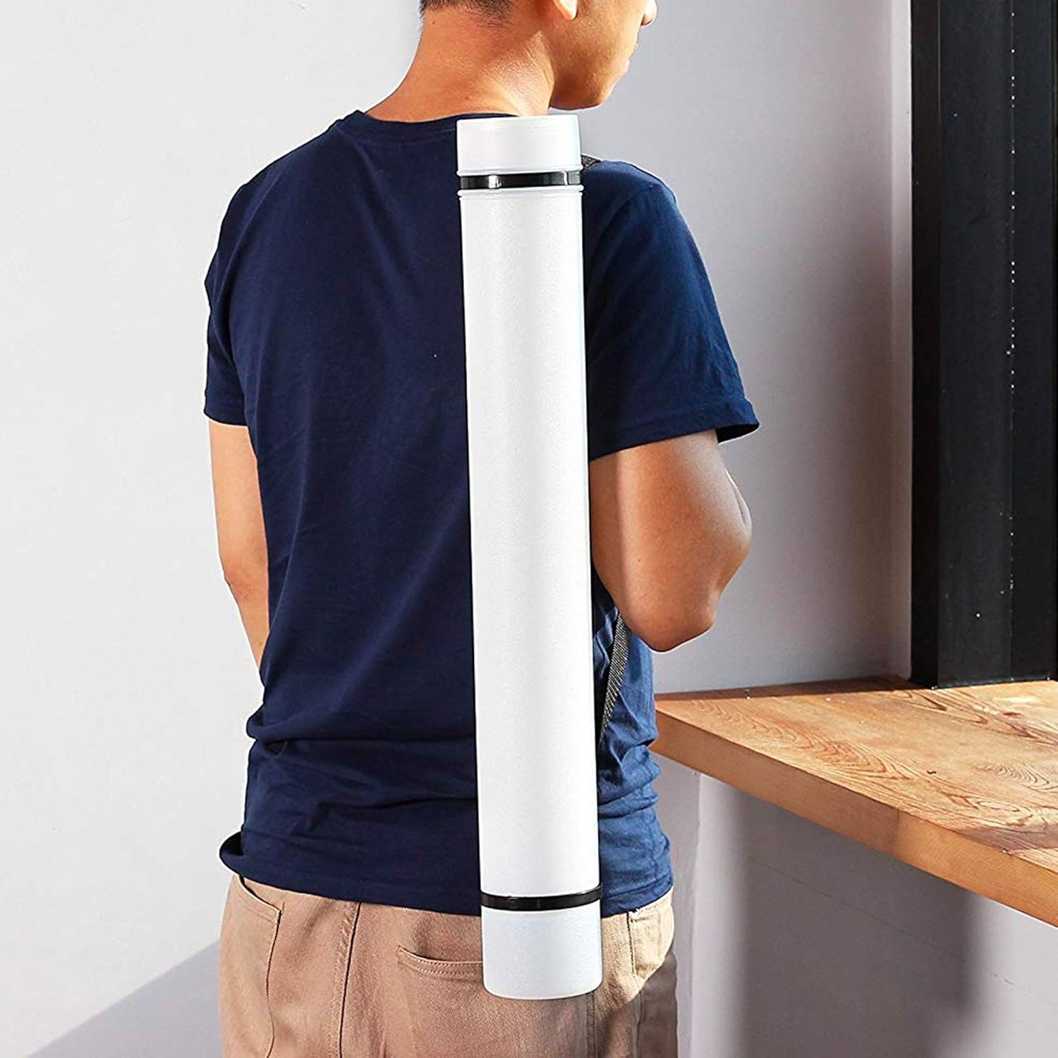 CALPALMY 2-Pack Expandable Poster Tube with Strap - White Storage Tubes 24.75" to 40" with Caps and Labels - Use for Blueprint Document Poster Carrying Case and Holder