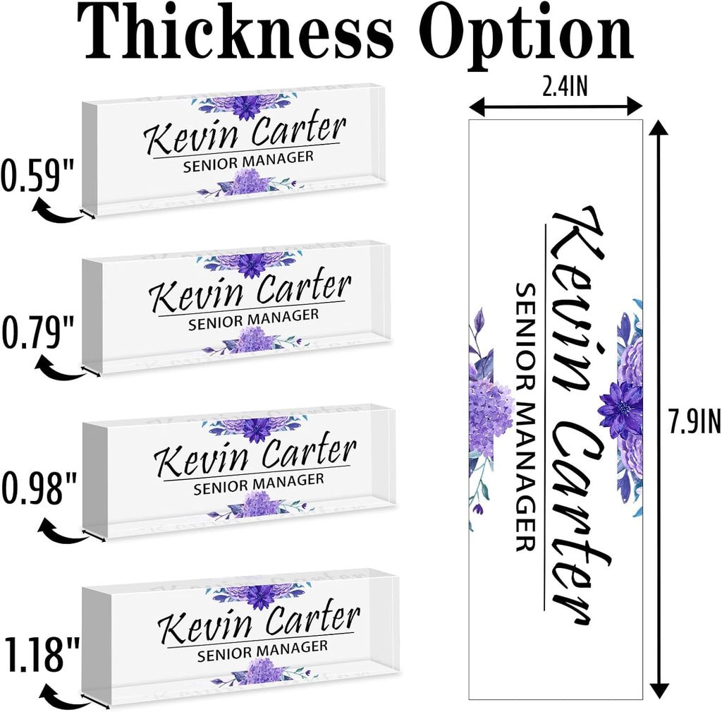 Name Plate for Desk Personalized, Acrylic Desk Decorations, Employee Appreciation Gifts, Custom Office Gifts for Coworkers, Boss, Teacher, Nurse (Purple Flowers)