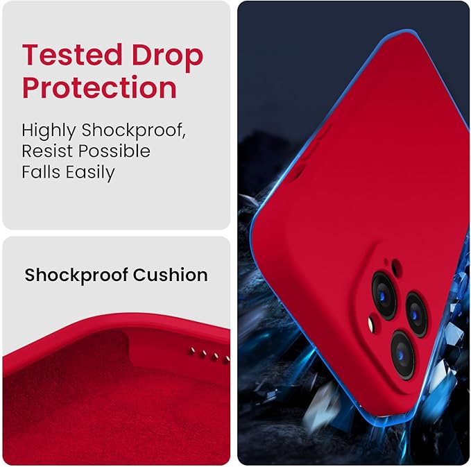 FireNova Designed for iPhone 13 Pro Max Case, Silicone [Camera Protection] Phone Case with [2 Screen Protectors], Soft Anti-Scratch Microfiber Lining Inside, 6.7 inch, Deep Red