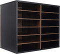TQVAI Wood Adjustable Literature Organizer Desktop File Sorter Mail Center Paper Storage Cabinet Home & Office Mailbox School Classroom Keepers, 12 Slots Compartments, Black/Archaize