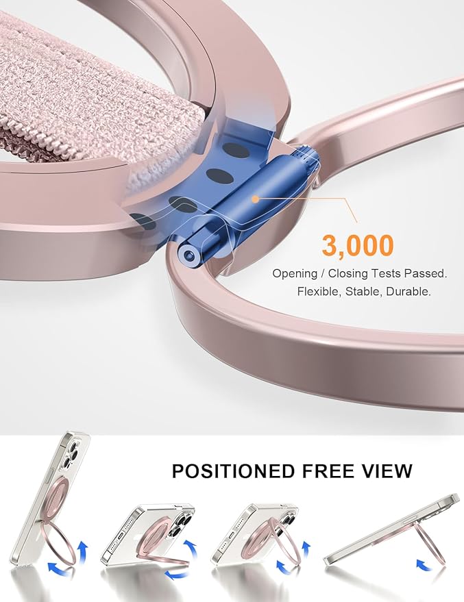 EWA MagOne Ultra Phone Grip Stand with Replaceable Elastic Finger Loop, Removable Magnetic Ring Holder Kickstand Loop, Double-Sided Magnetic Accessories for iPhone 16, 15, 14, 13 Pro/Max/Plus-Roseglod