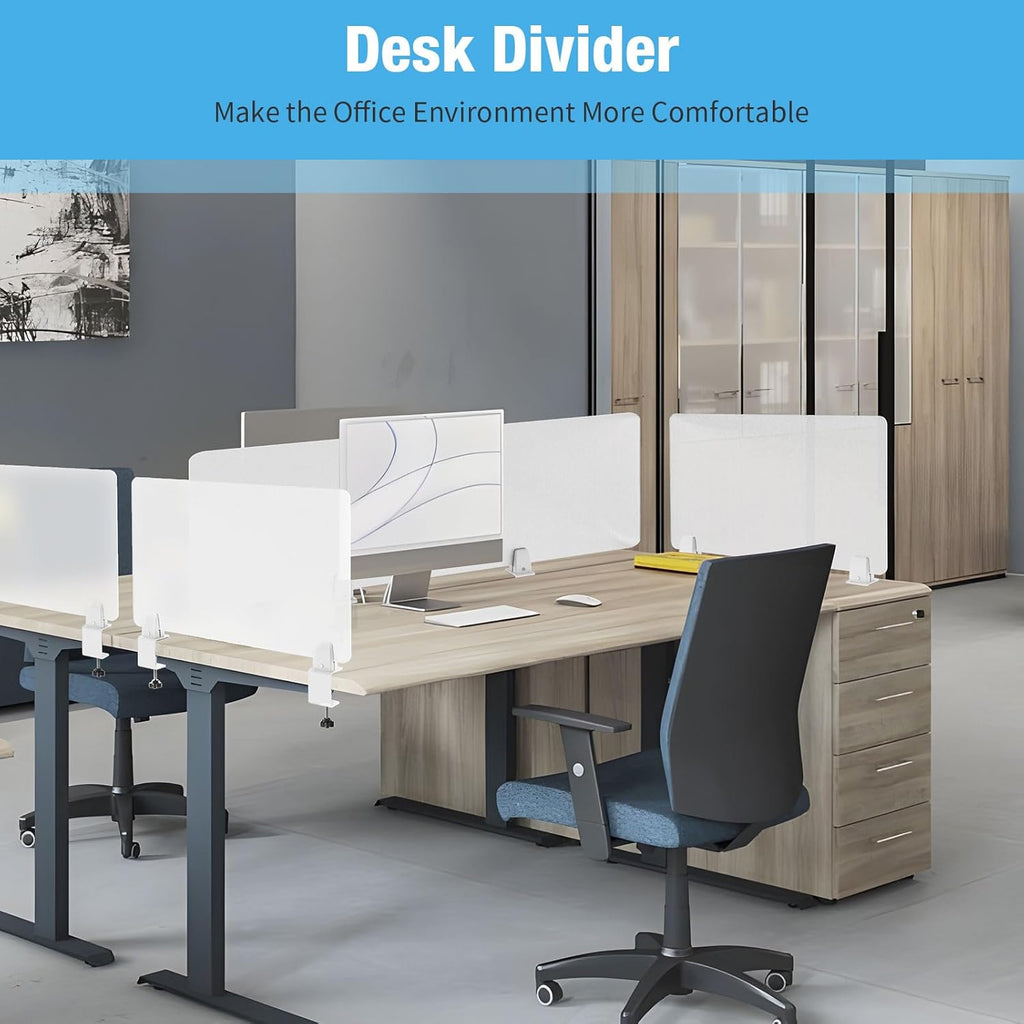 Desk Divider 4 Pcs Desk Privacy Panel 47.2''L x 15.8W'' Office Partitions Frosted Acrylic Panel Pack of 4 Desk Divider Partition with Adjustable Universal Base
