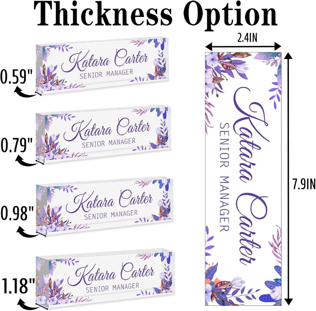 Name Plate for Desk Personalized, Acrylic Desk Decorations, Employee Appreciation Gifts, Custom Office Gifts for Coworkers, Boss, Teacher, Nurse (Purple Leaves)