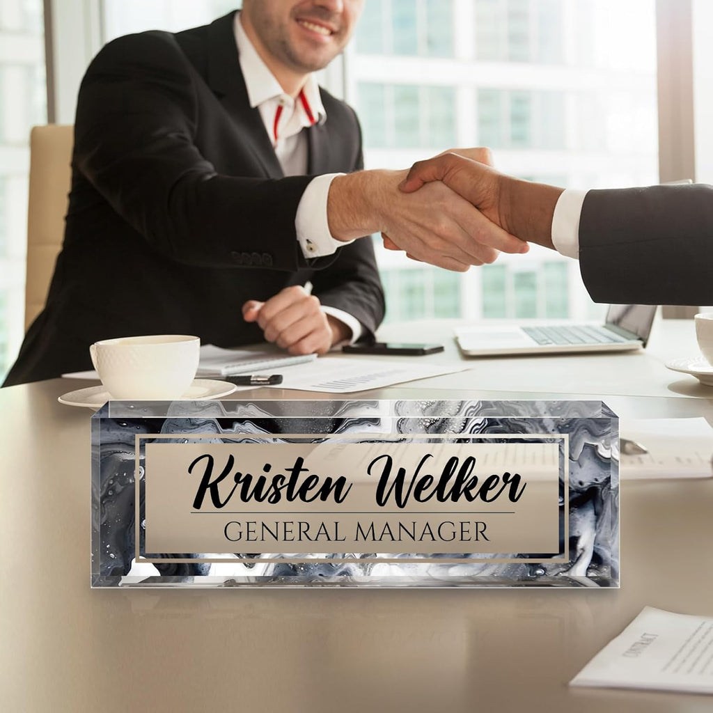 Personalized Name Plate for Desk - Custom Engraved Name Plates for Man - Boss Day Gifts for Boss - Acrylic Office Decor Appreciation Gifts for Teacher Nurse Coworker Social Worker (Ink)