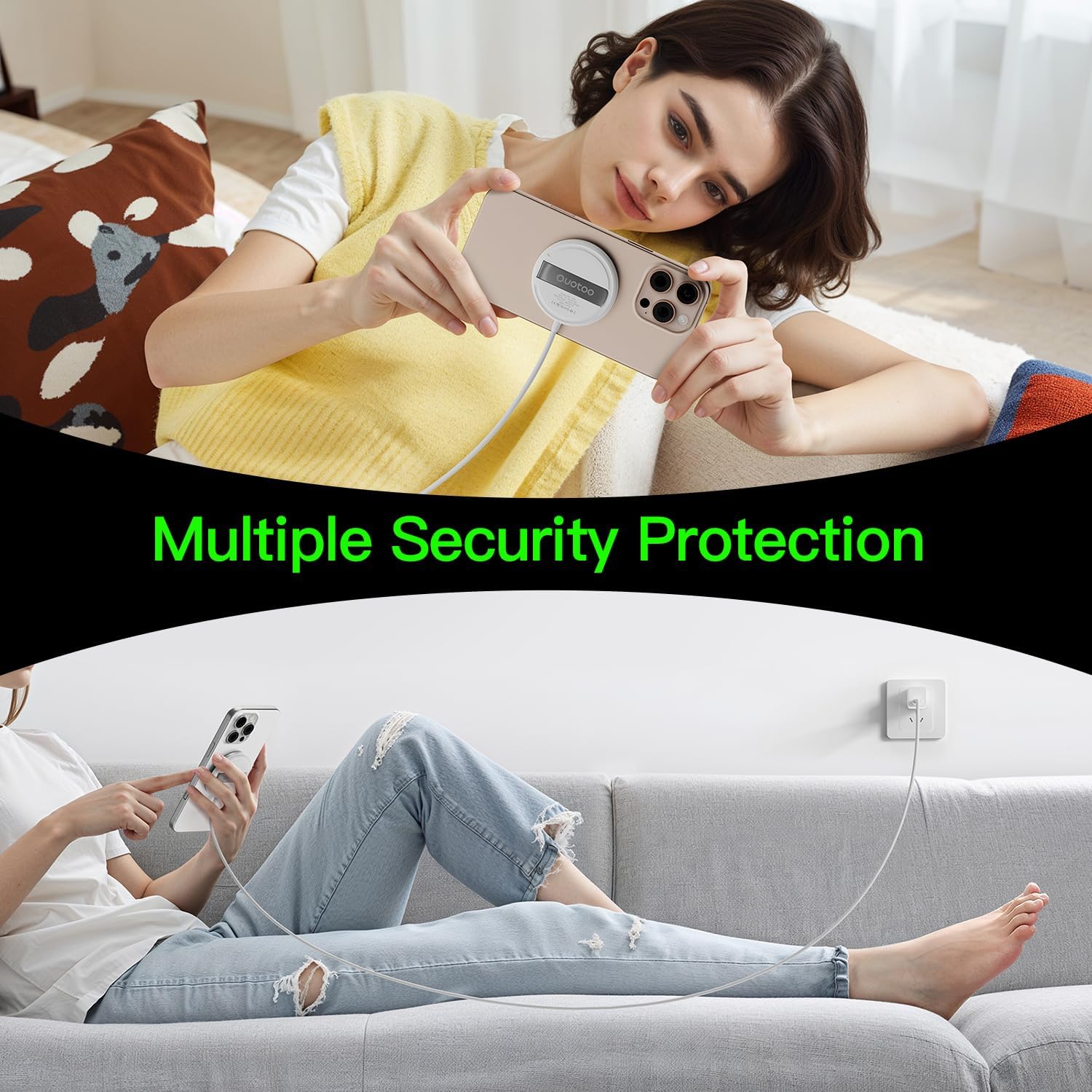 2025 Apple 15W Mag-Safe Charger （2 Pack） 4FT Magnetic Wireless Charger with 20W Fast Charging Block Compatible with iPhone17/16/15/14/13/12 Series & AirPods 4/3/2/Pro/for iPhone Wireless Charger Stand