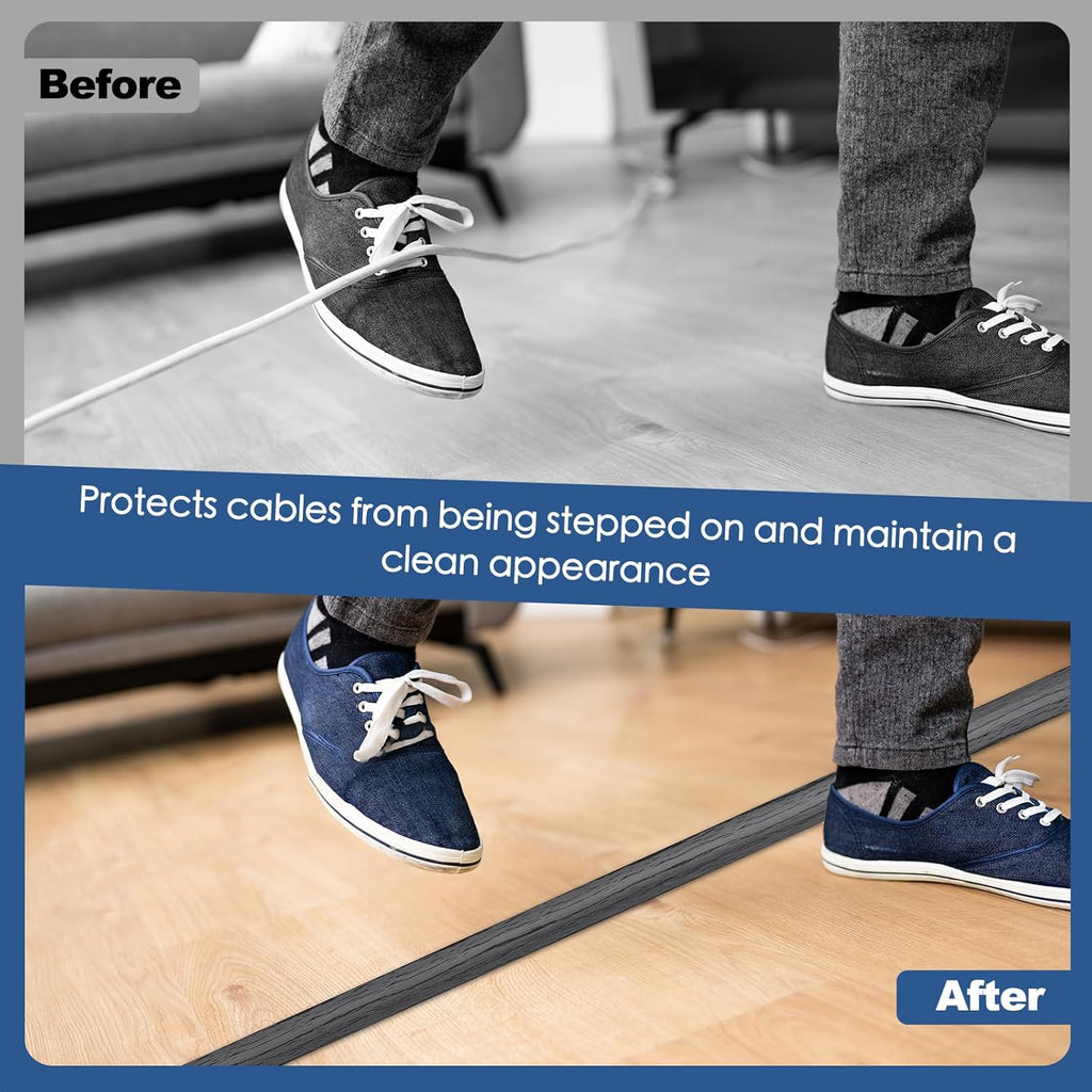 Floor Cord Cover for Wires on Floor Self Adhesive Cord Hider Floor Cable Management Wire Covers for Cords Protector Prevent Cable Trips Cord Cavity W 0.47" x H 0.27", Deep Gray Wood, 3.3Ft