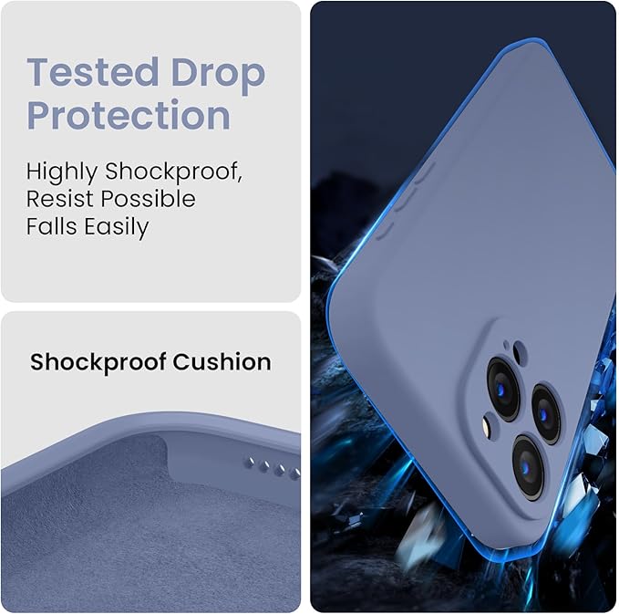 FireNova Designed for iPhone 15 Pro Max Case, Silicone Upgraded [Camera Protection] Phone Case with [2 Screen Protectors], Soft Anti-Scratch Microfiber Lining Inside, 6.7 inch, Lavender Gray