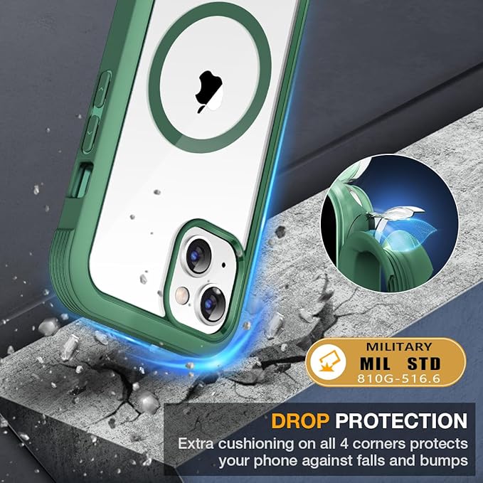 Miracase for iPhone 13 Case 6.1'', [Bubble Free] Full-Body Bumper Phone case with Built-in Full Glass Screen,No Gap,Compatible with MagSafe,Green