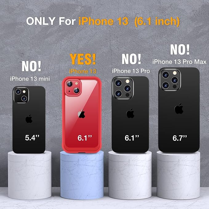 Miracase Compatible with iPhone 13 case 6.1 inch, 2021 Upgrade Full-Body Glass Clear Case Bumper Case with Built-in 9H Tempered Glass Screen Protector for iPhone 13-Red