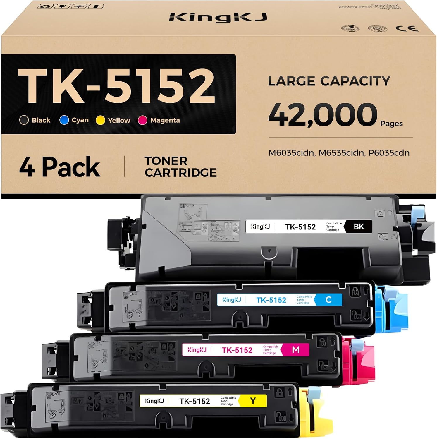 TK-5152 TK5152 Toner Cartridges 4Pack High Yield Replacement for TK-5152K TK-5152C TK-5152M TK-5152Y Compatible with Kyocera ECOSYS M6035cidn M6535cidn P6035cdn Laser Printer Black Cyan Magenta Yellow