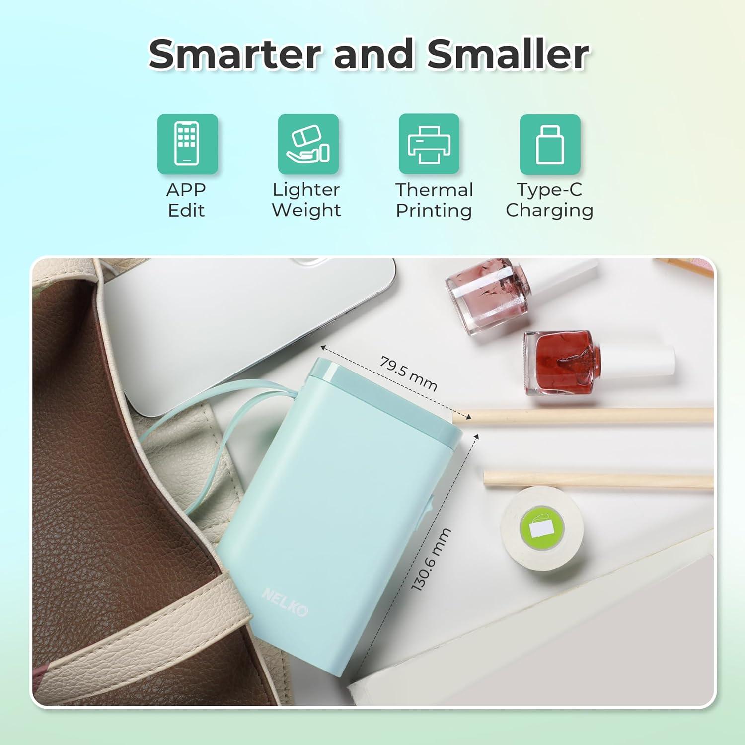 Nelko Label Maker Machine with Tape, P21 Bluetooth Label Printer, Wireless Mini Label Makers with Multiple Templates for School Office Home, Cyan