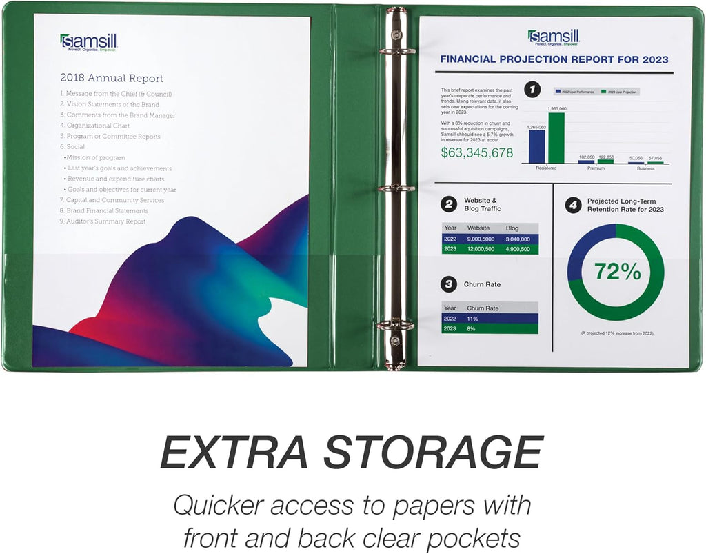 Samsill 1 Inch 3 Ring Binder, Made in USA, Economy Round Ring, Clear View Cover, 200 Sheet Capacity - for School, Home, Office - Forest Green
