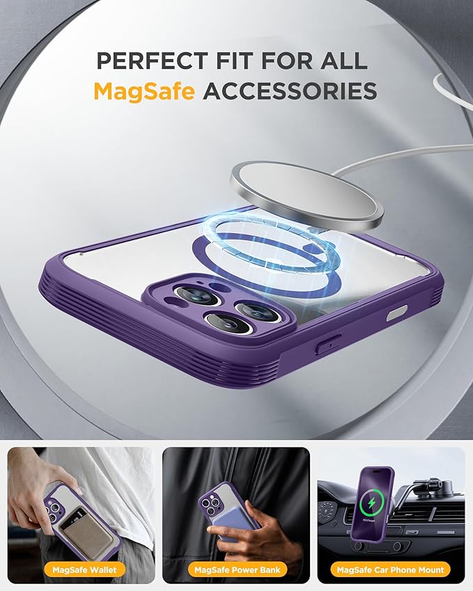 Miracase Designed for iPhone 16 Pro Max Case 6.9'' [Compatible with MagSafe] Full-Body Phone case with Built-in Glass Screen Protector,Drop Proof 16 Pro Max Cover, Purple