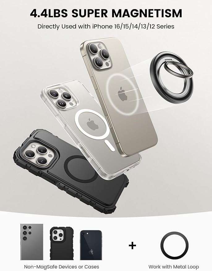 Lamicall [2025 Upgrade Metal Gear Hinge] Magnetic Phone Ring Grip for MagSafe, [4.4lbs Ultra Strong Magnet] Finger Holder Stand, Easily Pull Ring Out, Mag Safe Accessory for iPhone 16 15 14 Pro Max
