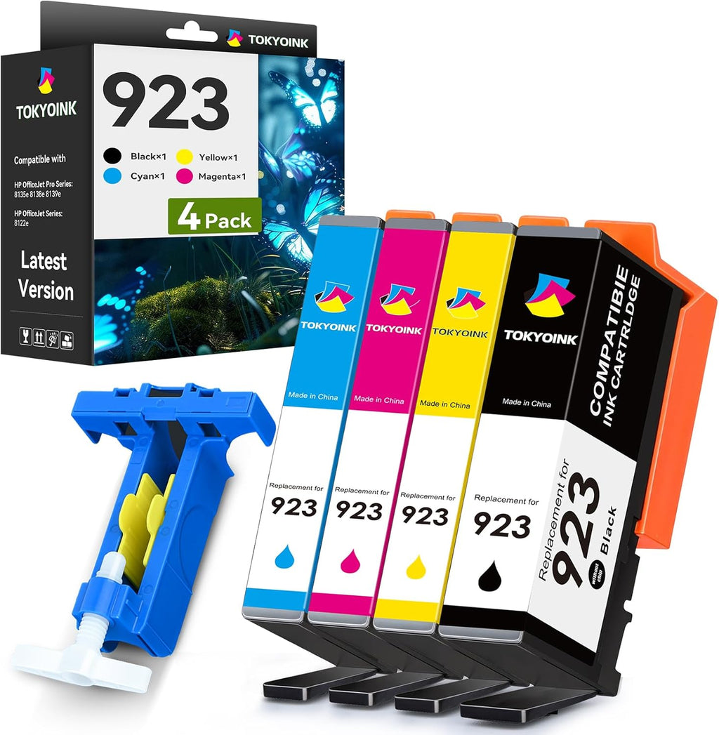 923 Ink Cartridges Combo Pack Replacement for HP 923e 923 923XL Ink Cartridges Work for OfficeJet 8120 8122e 8123 OfficeJet Pro 8130 8135e 8138e 8139e Printer Without Chip (4 Pack)