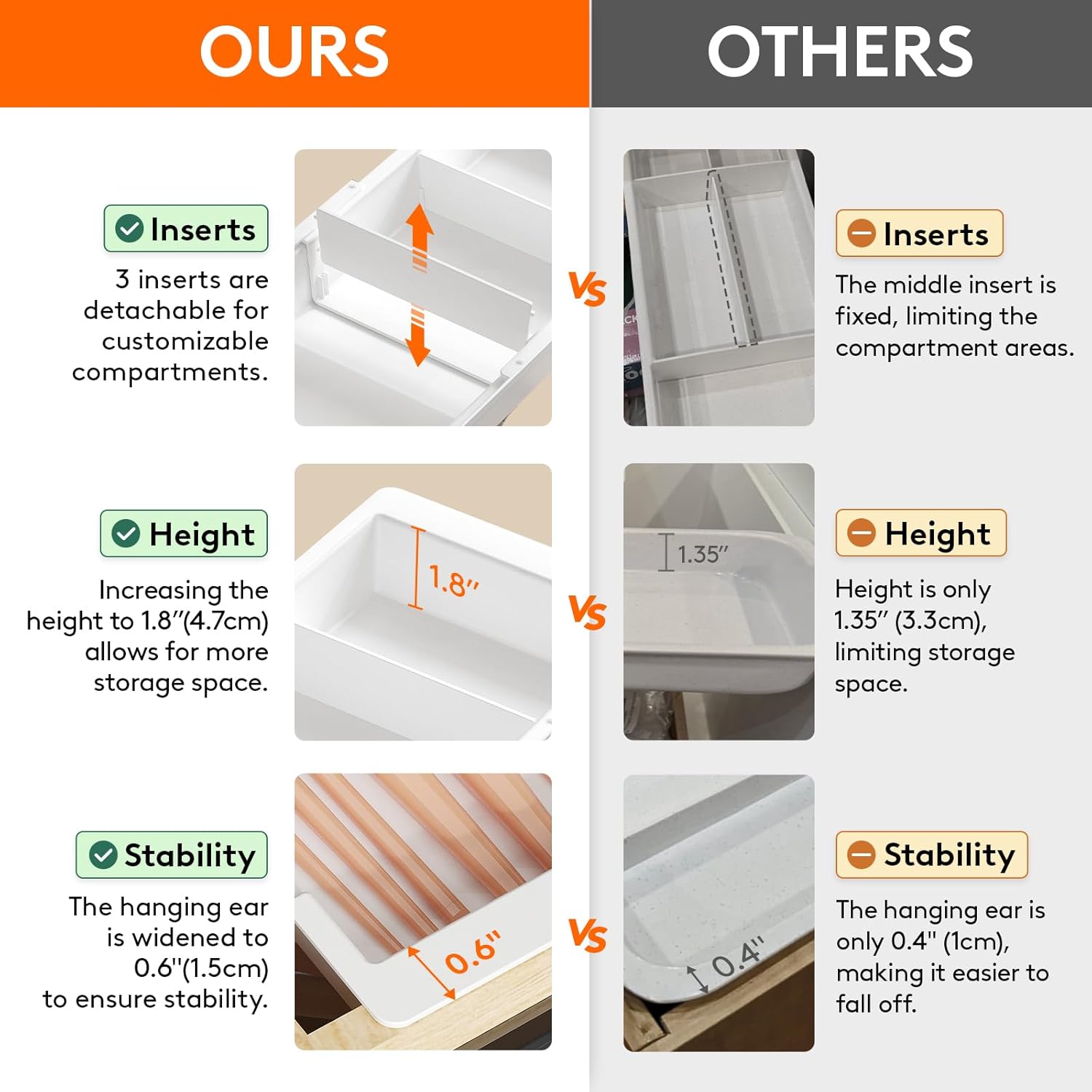 Lifewit Sliding Makeup Drawer Organizer Trays with Inserts, Extendable Hanging Desk Drawer Divider, Fits 13-20" Deep Drawers, 1.8" High Plastic Organizer Tray for Vanity, Office, Kitchen, White