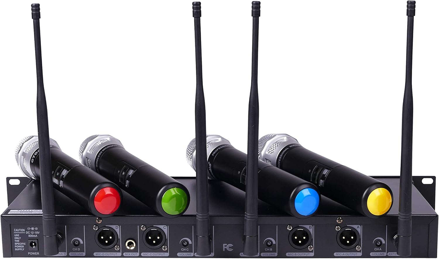 GTD Audio 4x800 Adjustable Channels UHF Diversity Wireless Cordless Handheld Microphone Mic System Ideal for Church, Karaoke, Dj Party, Range 450ft (4 Handheld Mics)