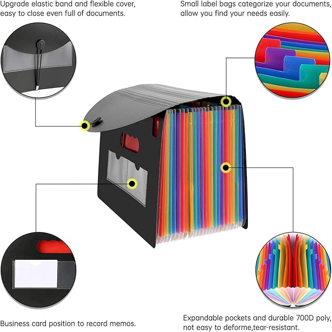 CHEPULA 2 Pack 24 Pockets Accordion File Organizer, A4 Multicolored Expanding File Folder, Large Capacity File Organizer Expandable Folder with Expandable Cover Document Organizer File Box