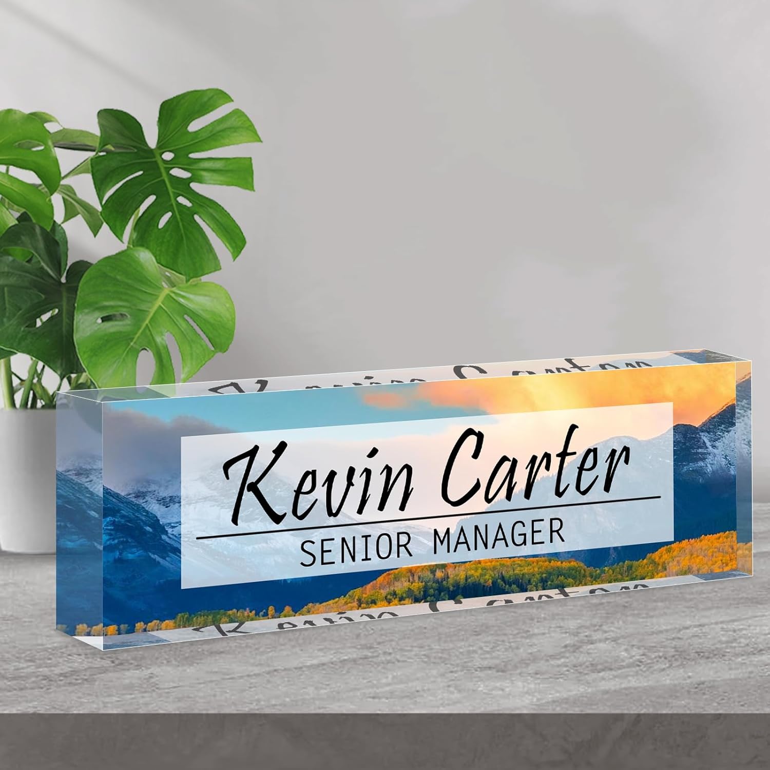 Name Plate for Desk Personalized, Acrylic Desk Decorations, Employee Appreciation Gifts, Custom Office Gifts for Coworkers, Boss, Teacher, Nurse (Landscape 02)