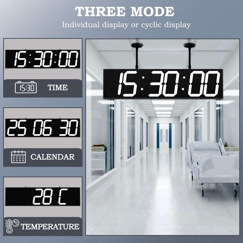 28.4‘’ Digital Clock with Large Display,Hanging Clock with Clearly Visible Large Digital Double-Sided Display,Multi-Function Led Clock with Temperature and Calendar Display (White)