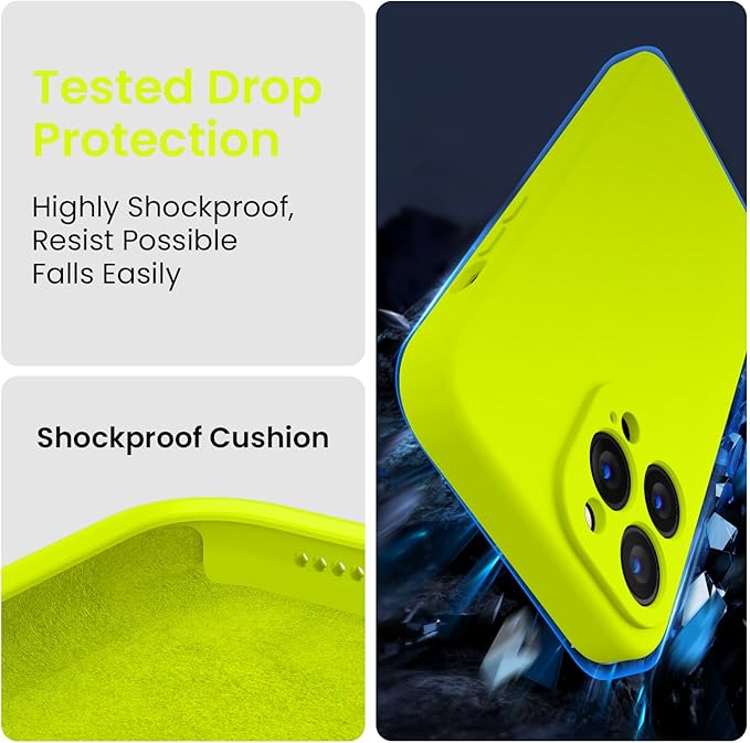 FireNova Designed for iPhone 13 Pro Max Case, Silicone [Camera Protection] Phone Case with [2 Screen Protectors], Soft Anti-Scratch Microfiber Lining Inside, 6.7 inch, Fluorescent Green