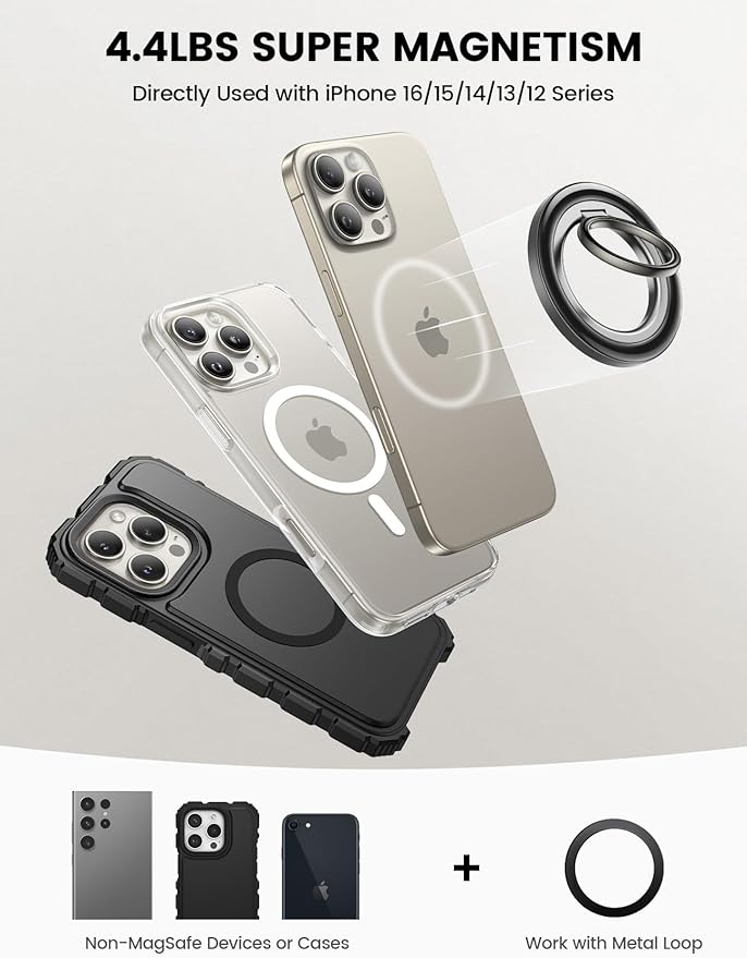 Lamicall Magnetic Phone Ring Grip for MagSafe - [4.4lbs Ultra Magnet] Finger Holder, Father's Day for Father, 360° Metal Gear Hinge Ring Stand for iPhone 16 15 14 Pro Max, Cases, Mag Safe Accessories