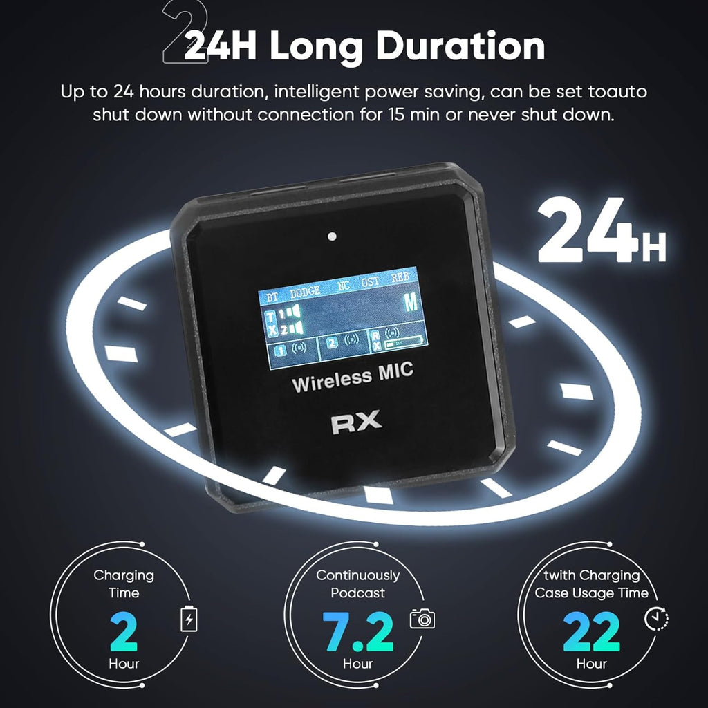 Wireless Microphone, 100m (328 ft.) Range Bluetooth Microphone, 24-Hour Battery, Noise Cancellation, Wireless Microphone for PC, iPhone, Andriod,lav mic，MIC Wireless