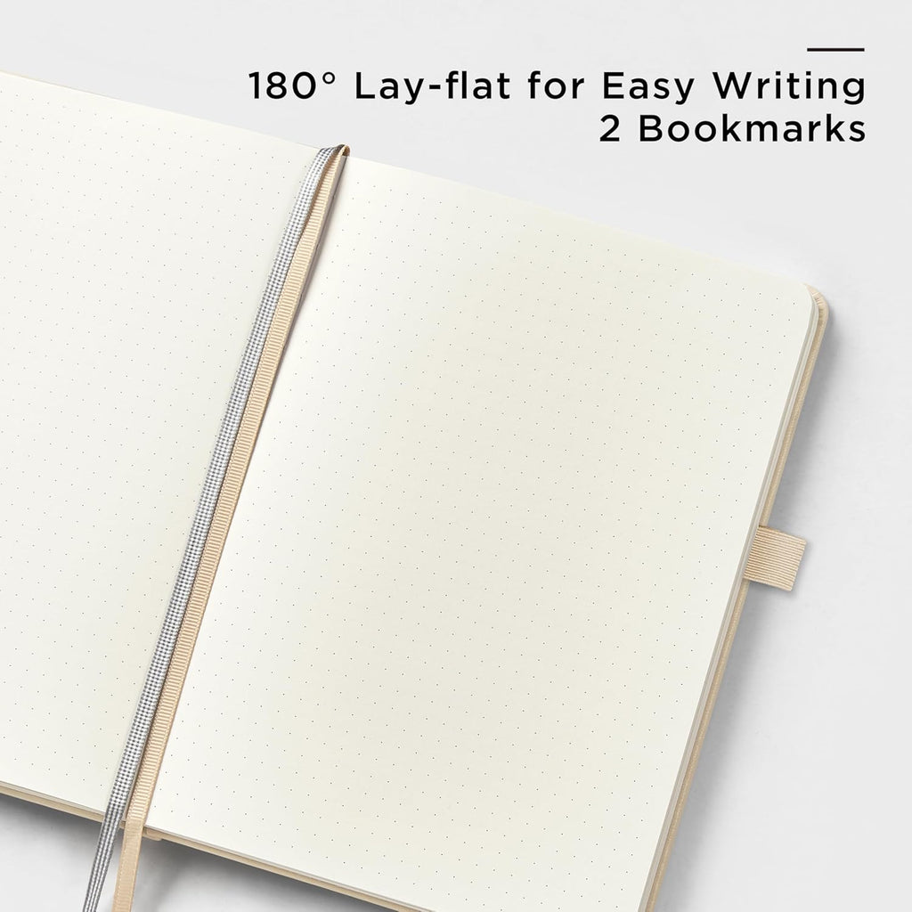 &And Per Se Dotted Journal Notebook (5 Packs), A5 Hardcover Leather Dotted Journal, 160 Pages 100 gsm Thick Paper, 3 Sheets of Stickers Included- 5.7'' x 8'' (Light Apricot