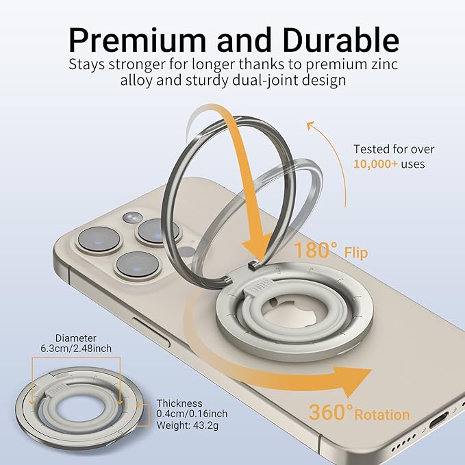 OPSO Magnetic Phone Ring Holder for MagSafe, 360° Rotatable Gym Finger Ring Grip Stand, [Dual-Sided Magnet] Magnetic Phone Grip Adjustable Kickstand for iPhone 16 15 14 13 12/Pro/Max, All Smartphone