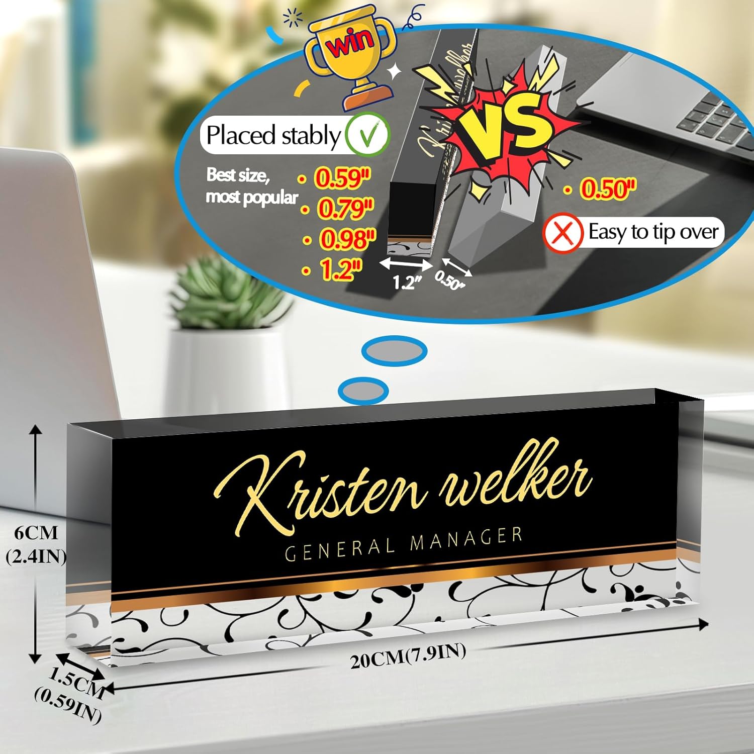 Personalized Name Plate for Desk - Custom Engraved Name Plates for Man - Boss Day Gifts for Boss - Acrylic Office Decor Appreciation Gifts for Teacher Nurse Coworker Social Worker (Black)