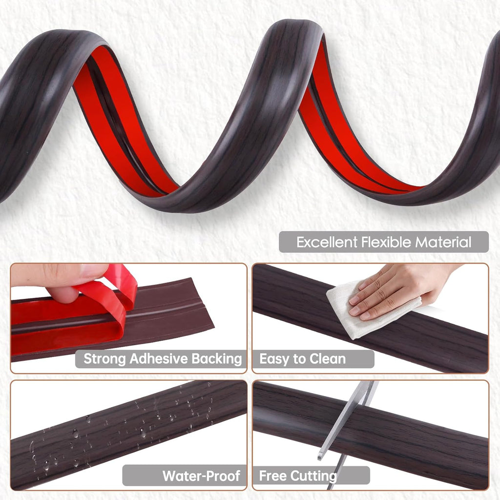 Floor Cord Cover for Wires on Floor Self Adhesive Cord Hider Floor Cable Management Wire Covers for Cords Protector Prevent Cable Trips Cord Cavity W 0.47" x H 0.27", Black Walnut, 20Ft