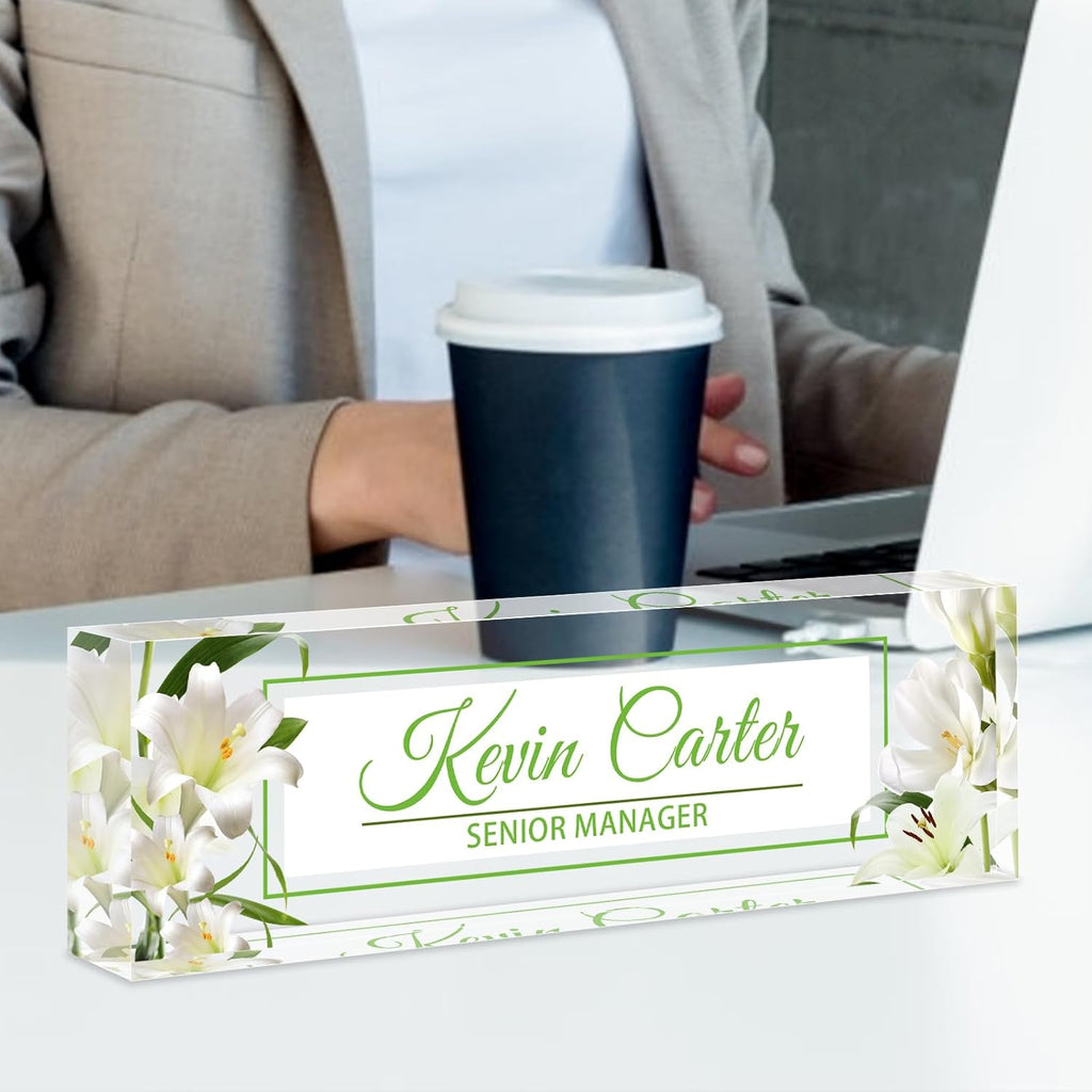 Name Plate for Desk Personalized, Acrylic Desk Decorations, Employee Appreciation Gifts, Custom Office Gifts for Coworkers, Boss, Teacher, Nurse (Lily)