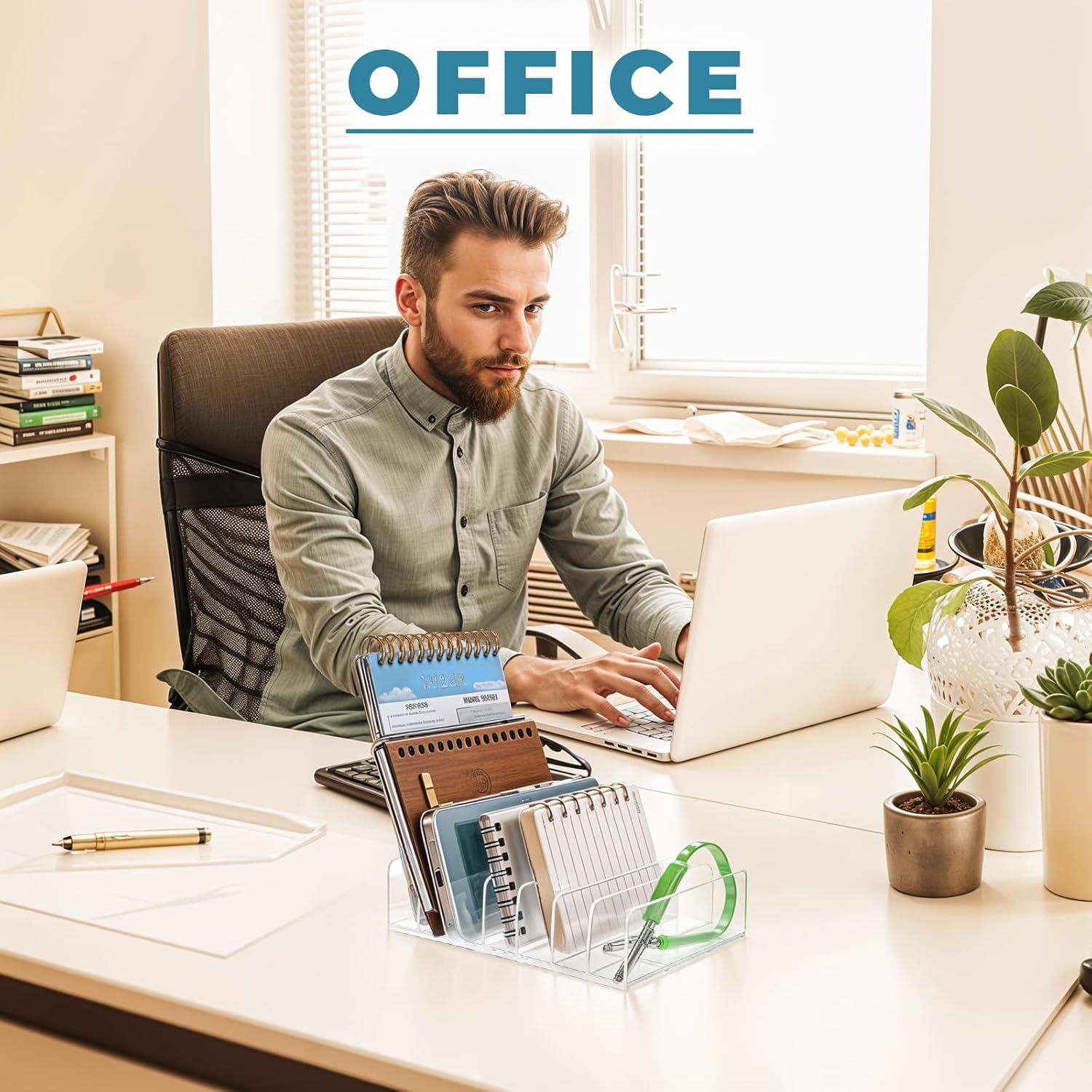 2 Pcs Acrylic Mail Holders, Desktop Organizer Sorters with 7 Compartments, Clear Letter Organizer for Office, Home, School