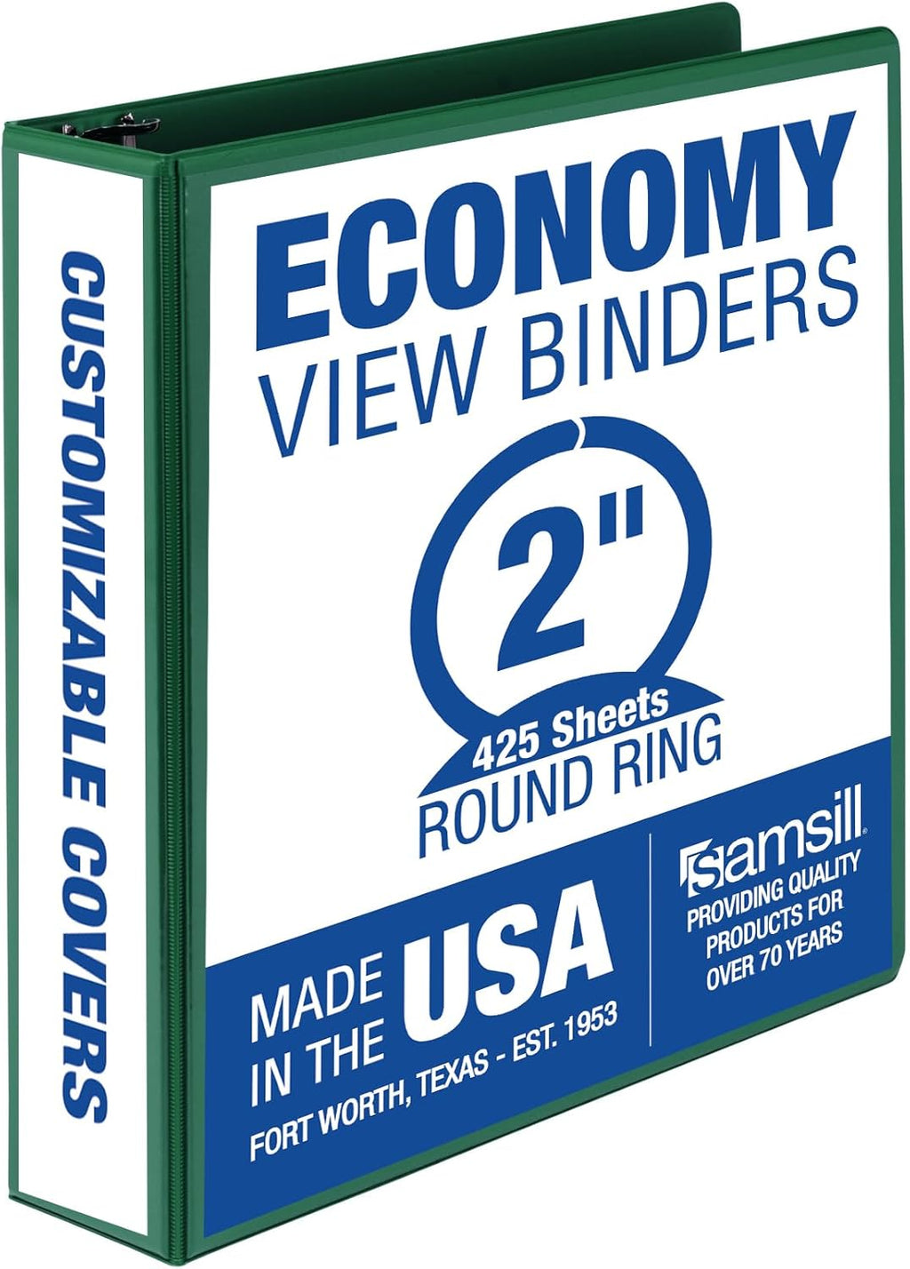 Samsill 2 Inch 3 Ring Binder, Made in USA, Economy Round Ring, Clear View Cover, 425 Sheet Capacity - for School, Home, Office - Forest Green
