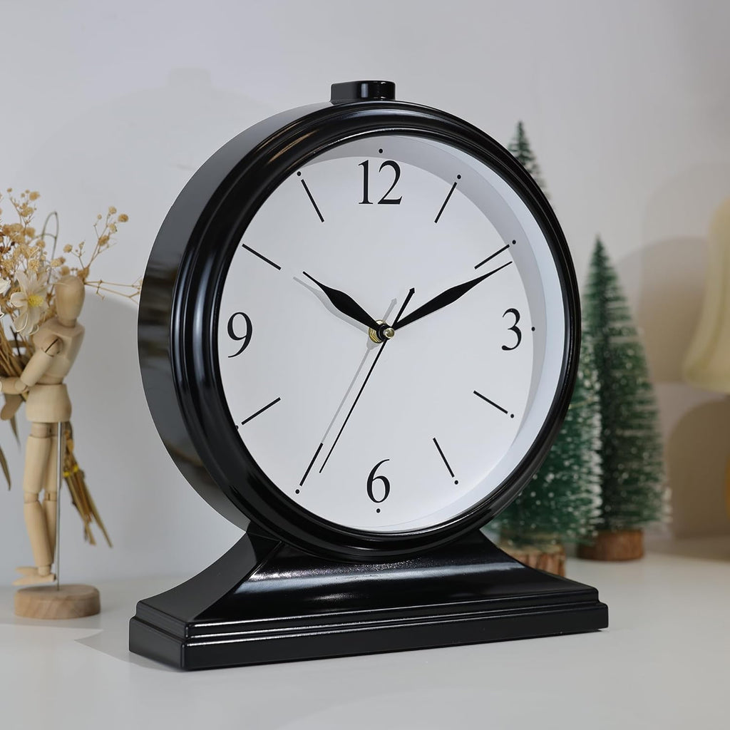 AYRELY® Vintage Desk Clock Silent-Non-Ticking 10-inch dial Table Clock,Retro Mantel Clocks and Easy to Read for Living Room, Bedroom, Shelf Decoration, Fireplace, Farmhouse Decor (Dark)