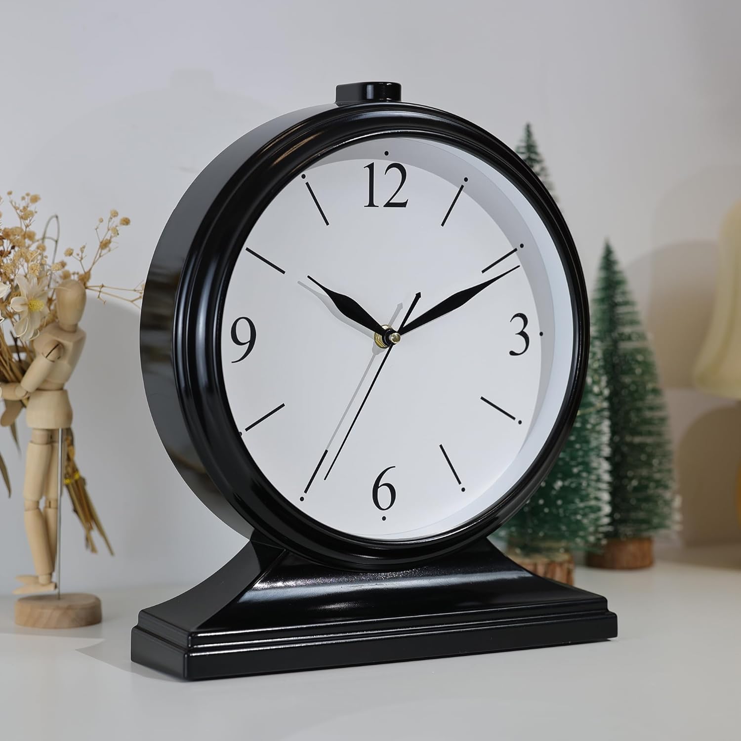 AYRELY® Vintage Desk Clock Silent-Non-Ticking 10-inch dial Table Clock,Retro Mantel Clocks and Easy to Read for Living Room, Bedroom, Shelf Decoration, Fireplace, Farmhouse Decor (Dark)