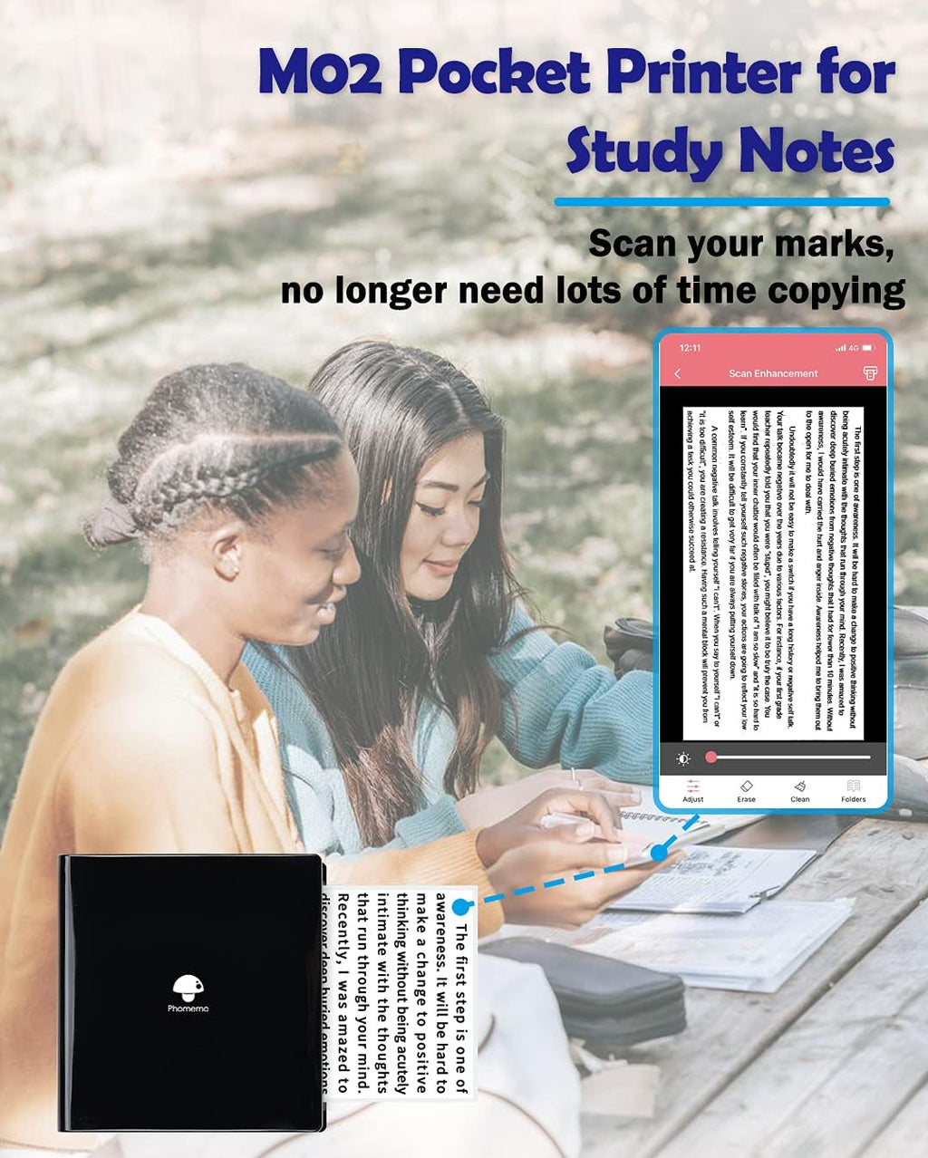 Phomemo Mini Sticker Printer- Mini Printer Sticker Maker Machine M02, Print Pods Suitable for Creative DIY, Diaries, Photos, Study Notes, Portable Thermal Inkless Label Maker for Home/Travel, Black