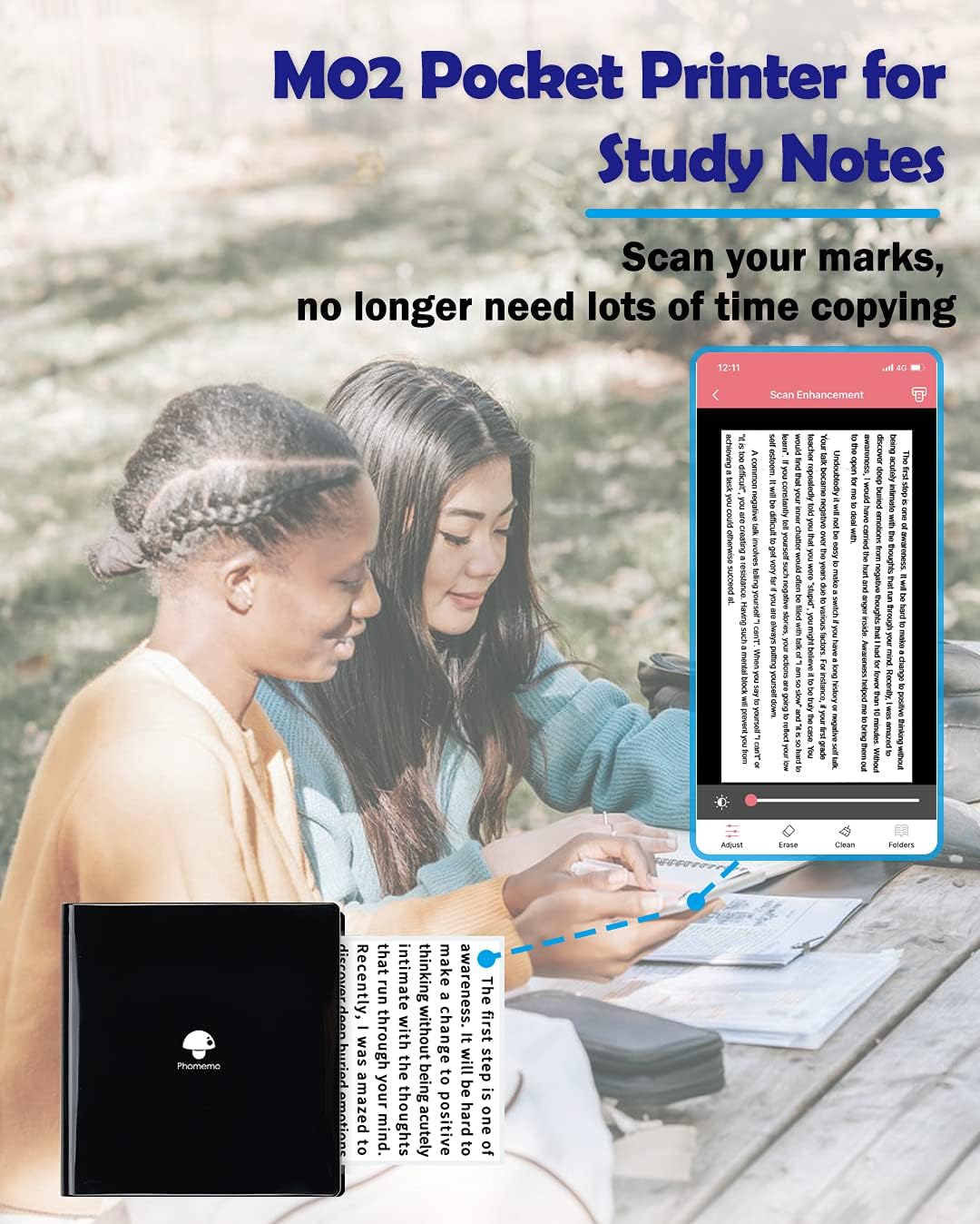 Phomemo Mini Sticker Printer- Mini Printer Sticker Maker Machine M02, Print Pods Suitable for Creative DIY, Diaries, Photos, Study Notes, Portable Thermal Inkless Label Maker for Home/Travel, Black