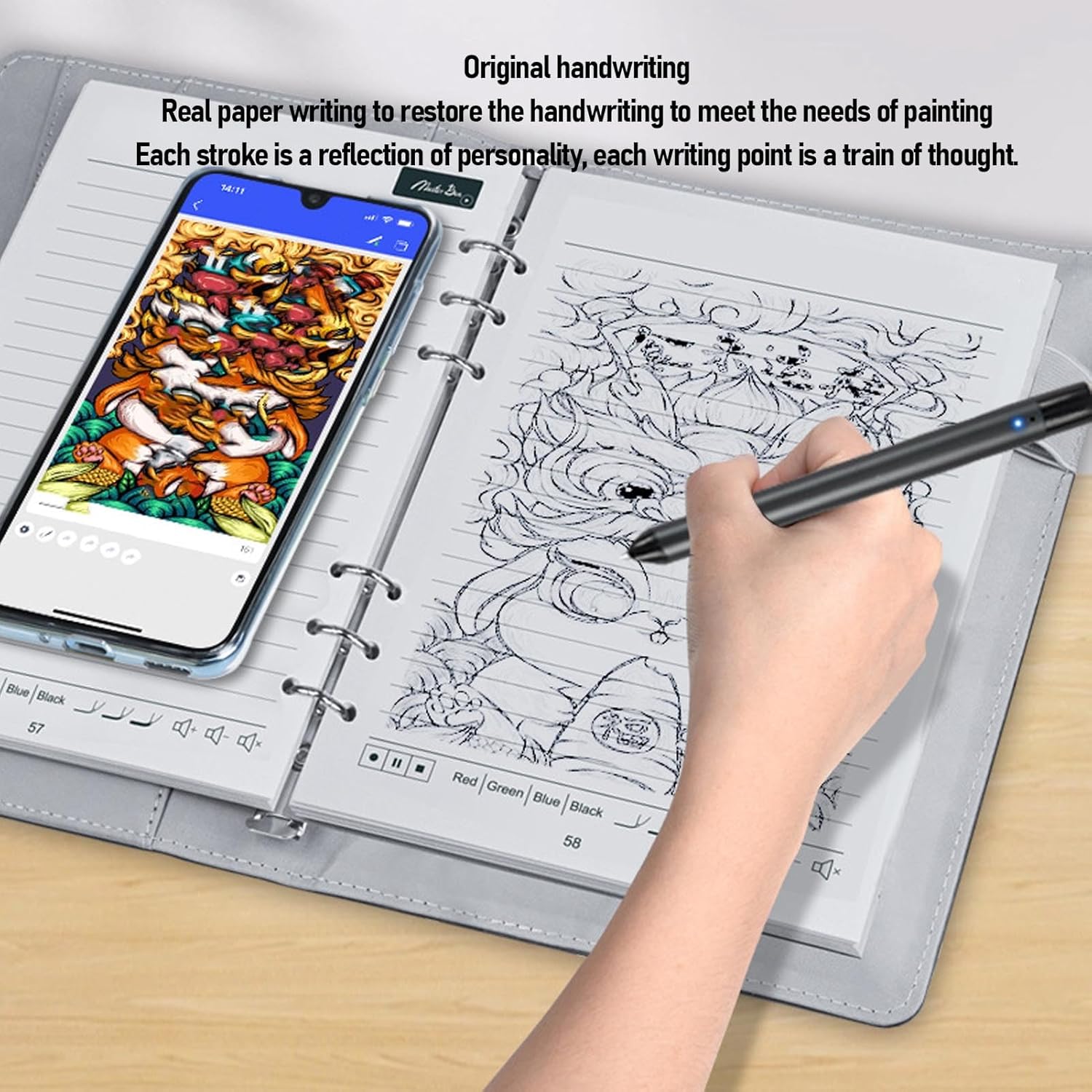 Yunseity 3 in1 Digital Smart Pen, Smartpen Notebook Set, Real Time Sync for Digitizing, Bluetooth 5.0 Paper Smart Writing Set, Convert to Text, OCR Technology, for iOS for Android (Black Grey