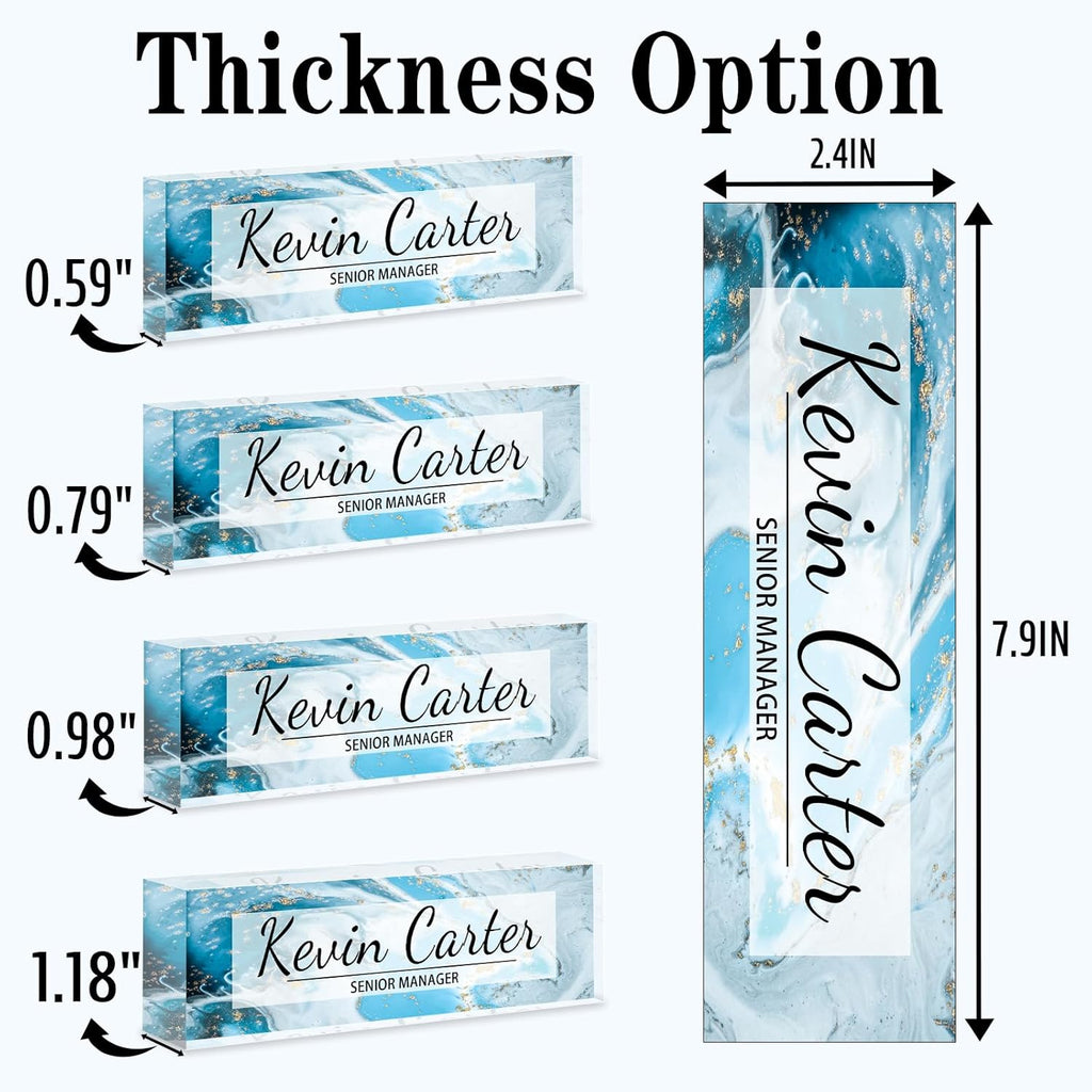 Name Plate for Desk Personalized, Acrylic Desk Decorations, Employee Appreciation Gifts, Custom Office Gifts for Coworkers, Boss, Teacher, Nurse (Blue Gold Marble)