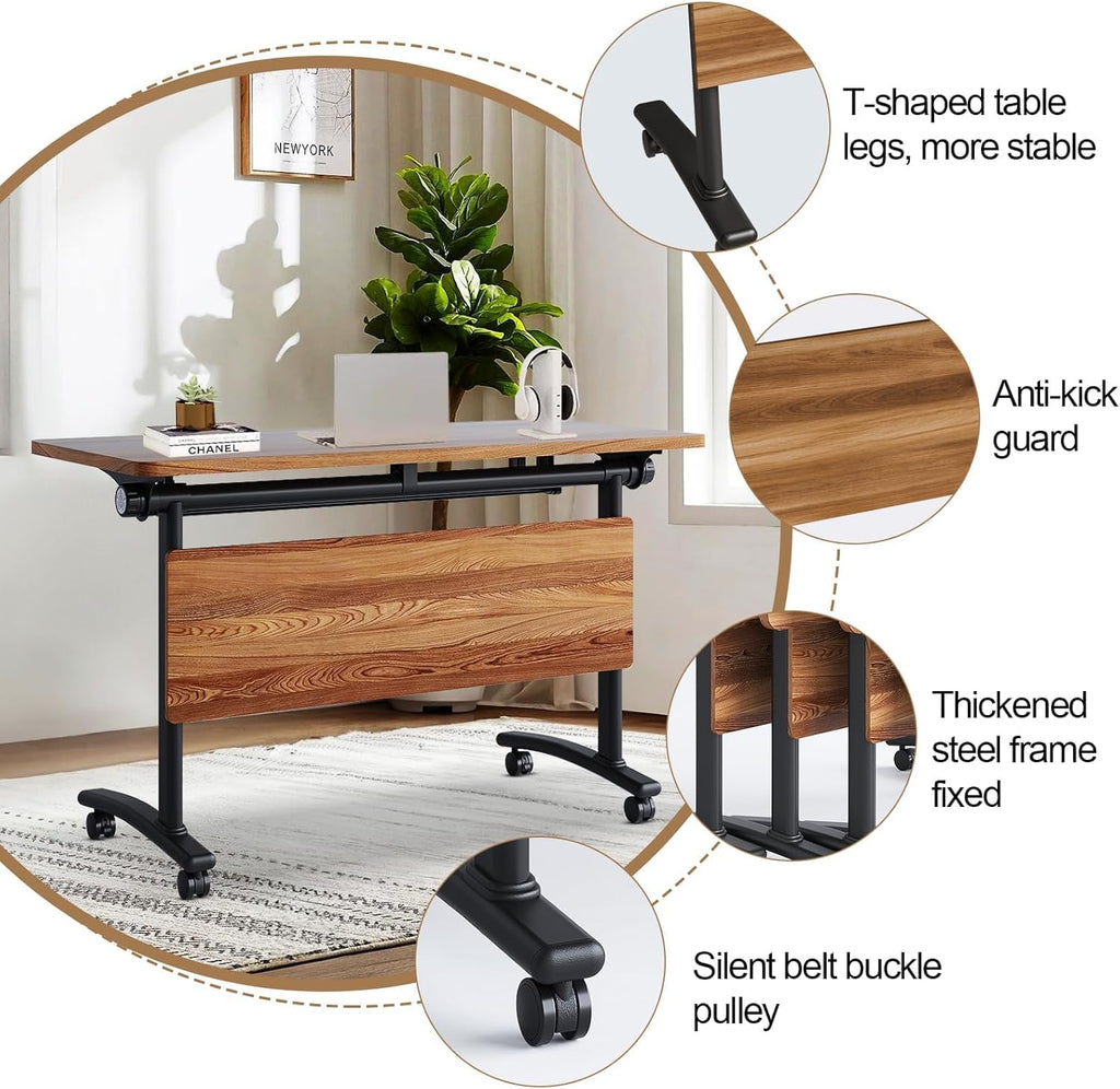 Conference Room Table with Flip-Top Design for Dynamic Meetings, Business Table Computer Desk with Heavy-Duty Frame,Foldable Seminar Meeting Tables for Home Office (4, C, 61IN)