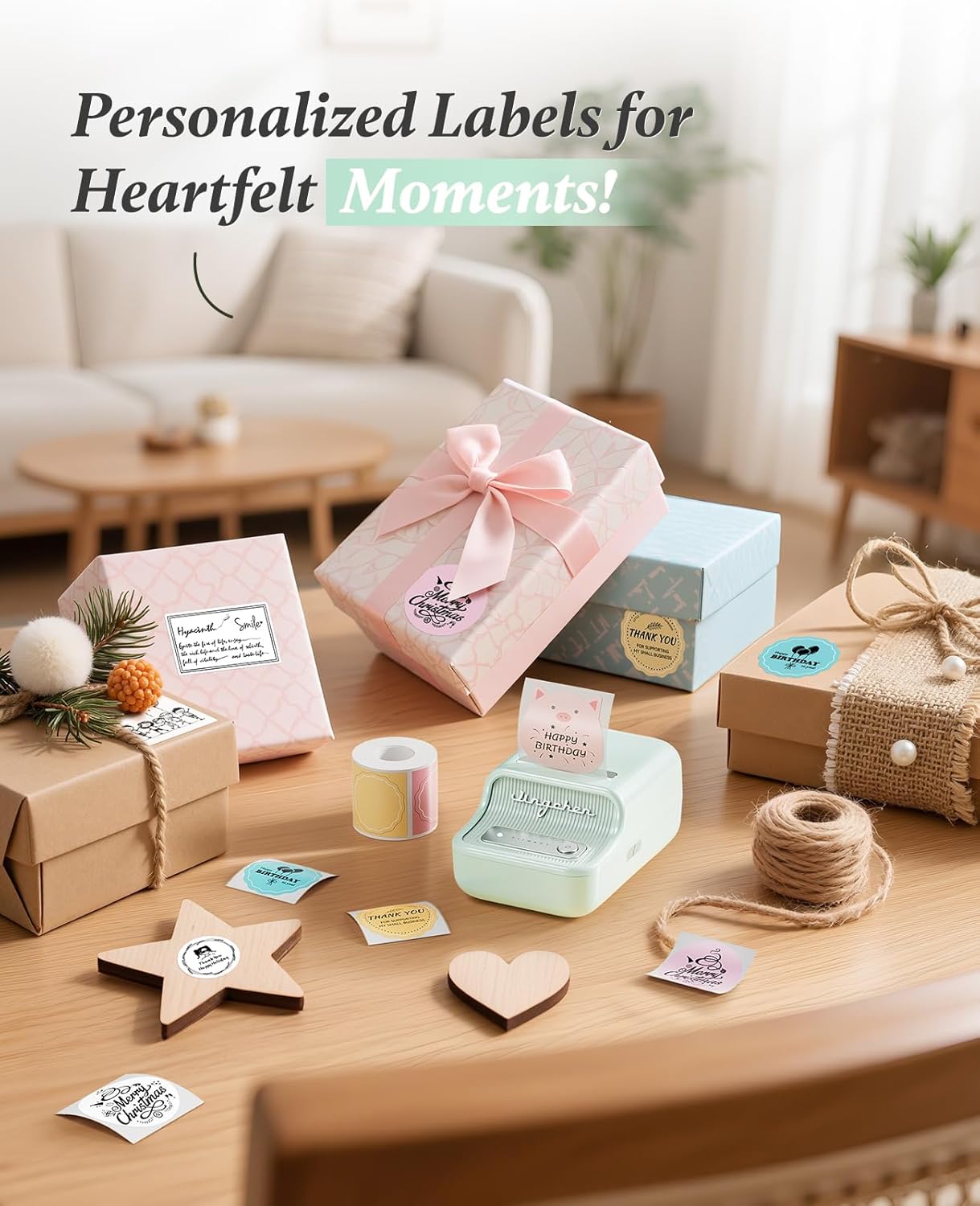 NIIMBOT B21 Label Printer,Bluetooth Thermal Label Maker,Ideal for Home Organization,Business,Ofice,50x30mm Labels,230Pcs(Mint Green)